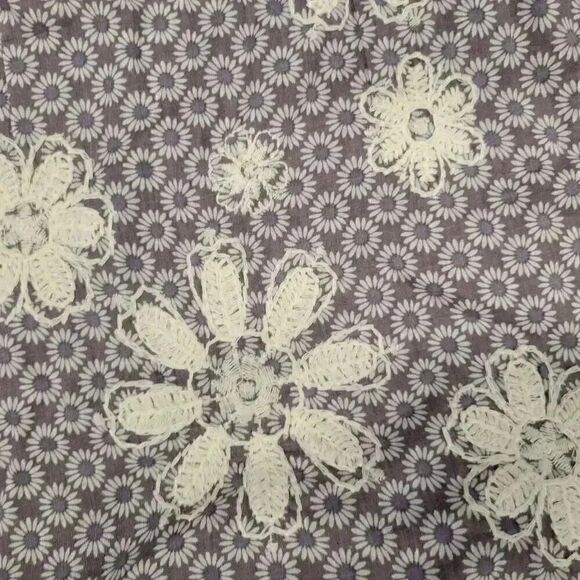 Studio M Women's Gray & Ivory Cotton Print w Daisy Embroidery Above the Knee Str - Picture 5 of 9